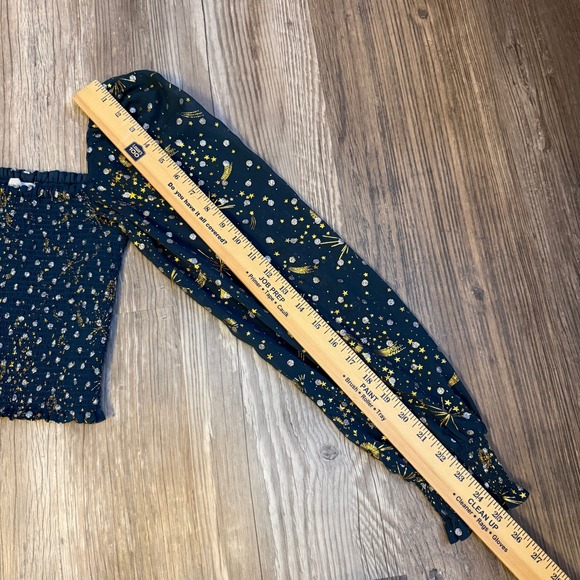 Urban Outfitters Smocked Y2K Crop Top Teal Celestial Print Puff Sleeve XS - Picture 7 of 8